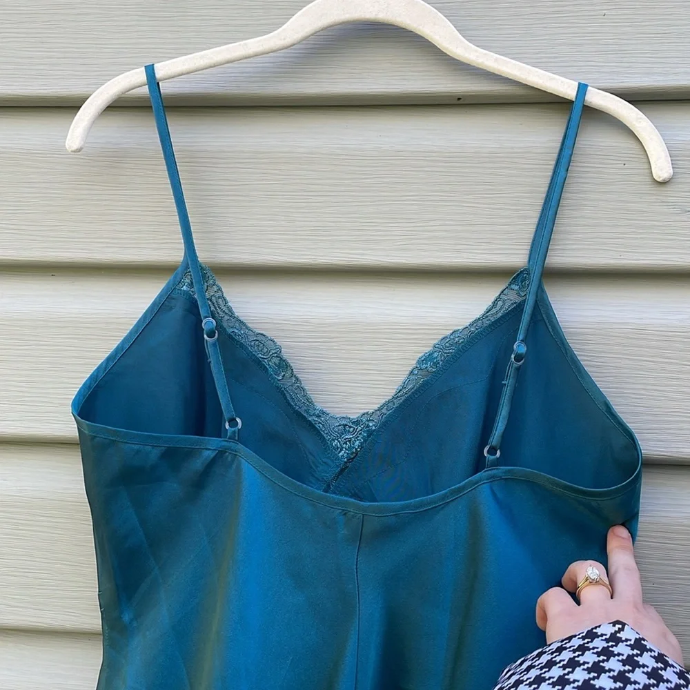 Teal Silky Lace Trim Slip Nightgown